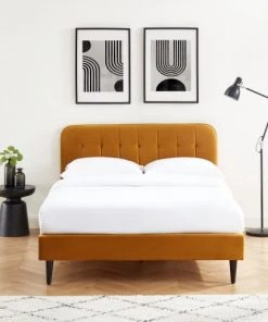 Drawer Lits Lit Matelassé En Velours 140x190cm Jaune Moutarde -Sommiers Soldes lit matelasse en velours 140x190cm jaune moutarde 1