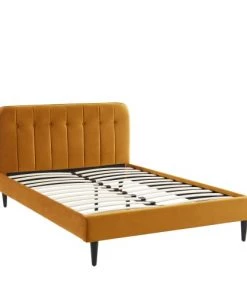 Drawer Lits Lit Matelassé En Velours 140x190cm Jaune Moutarde -Sommiers Soldes lit matelasse en velours 140x190cm jaune moutarde 2