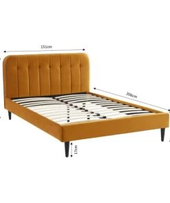 Drawer Lits Lit Matelassé En Velours 140x190cm Jaune Moutarde -Sommiers Soldes lit matelasse en velours 140x190cm jaune moutarde 4