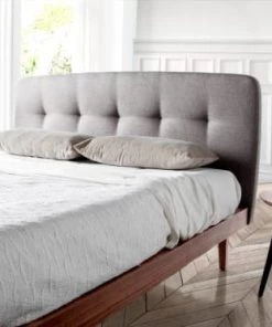 Angel Cerda Lits Lit Placage Noyer 150x200 Avec Tête De Lit Tissu Avec Sommier -Sommiers Soldes lit placage noyer 150x200 avec tete de lit tissu avec sommier 2