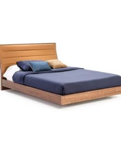 Angel Cerda Lits Lit Placage Noyer 150x200 Simili Cuir Marron Avec Sommier Inclus