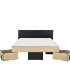 Diagone Lits Lit Rangement 140x190 Effet Bois Marron Clair -Sommiers Soldes lit rangement 140x190 effet bois marron clair 2