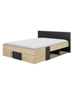 Diagone Lits Lit Rangement 140x190 Effet Bois Marron Clair -Sommiers Soldes lit rangement 140x190 effet bois marron clair 3