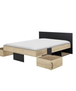 Diagone Lits Lit Rangement 140x190 Effet Bois Marron Clair -Sommiers Soldes lit rangement 140x190 effet bois marron clair 4