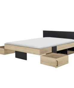 Diagone Lits Lit Rangement 160x200 Effet Bois Marron Clair -Sommiers Soldes lit rangement 160x200 effet bois marron clair 3