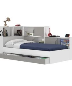 Diagone Lits Lit Rangement 90x200 Effet Bois Gris -Sommiers Soldes lit rangement 90x200 effet bois gris 2