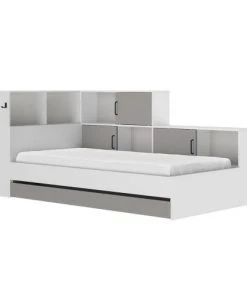 Diagone Lits Lit Rangement 90x200 Effet Bois Gris -Sommiers Soldes lit rangement 90x200 effet bois gris 3