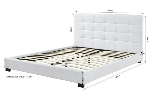 Baita Lits Lit Simili Blanc 140x190 Sommier Inclus 6 Baita Lits Lit Simili Blanc 140x190 Sommier Inclus – Image 4