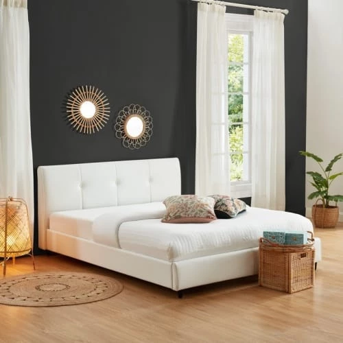 Baita Lits Lit Simili Blanc 160x200 Sommier Inclus 4 Baita Lits Lit Simili Blanc 160x200 Sommier Inclus – Image 2