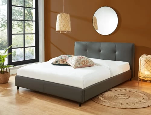 Baita Lits Lit Simili Gris 140x190 Sommier Inclus 4 Baita Lits Lit Simili Gris 140x190 Sommier Inclus – Image 2