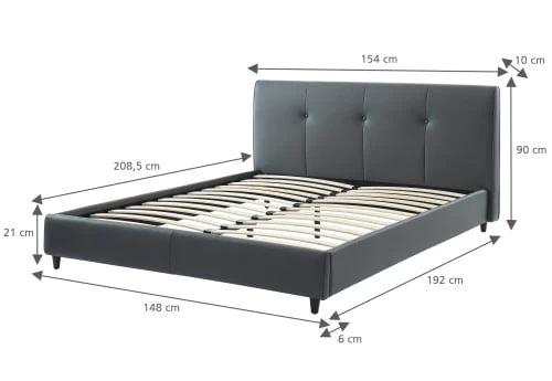 Baita Lits Lit Simili Gris 140x190 Sommier Inclus 5 Baita Lits Lit Simili Gris 140x190 Sommier Inclus – Image 3