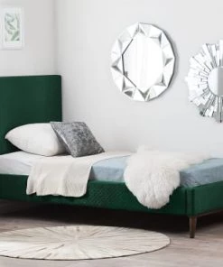Beliani Lits Lit Simple En Velours Vert 90x200 -Sommiers Soldes lit simple en velours vert 90x200 2