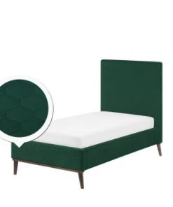 Beliani Lits Lit Simple En Velours Vert 90x200 -Sommiers Soldes lit simple en velours vert 90x200 4