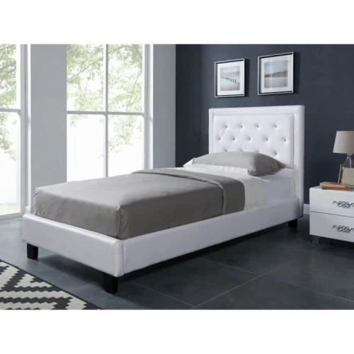 Baita Lits Lit Simple Simili Blanc 90x190 Sommier Inclus 4 Baita Lits Lit Simple Simili Blanc 90x190 Sommier Inclus – Image 2
