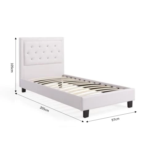 Baita Lits Lit Simple Simili Blanc 90x190 Sommier Inclus 5 Baita Lits Lit Simple Simili Blanc 90x190 Sommier Inclus – Image 3