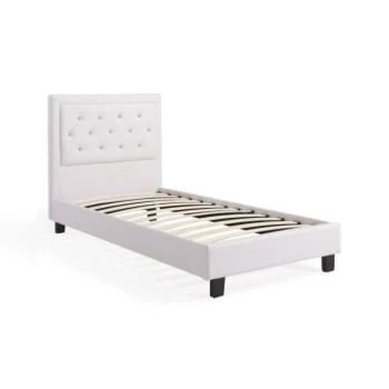 Baita Lits Lit Simple Simili Blanc 90x190 Sommier Inclus 6 Baita Lits Lit Simple Simili Blanc 90x190 Sommier Inclus – Image 4