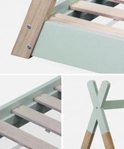 Alice's Garden Lits Lit Tipi 90x190 En Bois Massif, Pin Naturel Vert Céladon -Sommiers Soldes lit tipi 90x190 en bois massif pin naturel vert celadon 2