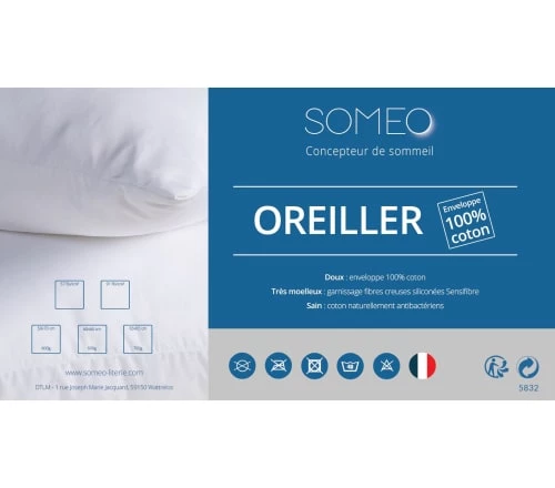 Someo Oreillers Oreiller Confort Enveloppe Coton 50x70 5 Someo Oreillers Oreiller Confort Enveloppe Coton 50x70 – Image 3