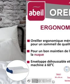 Abeil Oreillers Oreiller Ergonomique à Mémoire De Forme 50 X 36 X 10 Cm Blanc -Sommiers Soldes oreiller ergonomique a memoire de forme 50 x 36 x 10 cm blanc 2