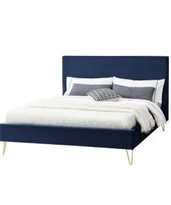 Concept Usine Lits Structure De Lit 140 X 190 Cm En Velours Et Laiton Bleu