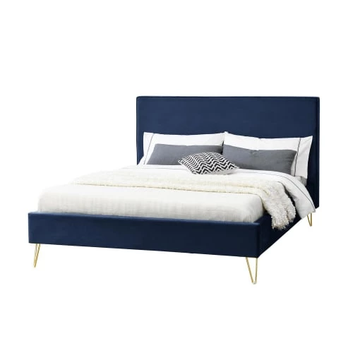 Concept Usine Lits Structure De Lit 140 X 190 Cm En Velours Et Laiton Bleu 7 Concept Usine Lits Structure De Lit 140 X 190 Cm En Velours Et Laiton Bleu – Image 5