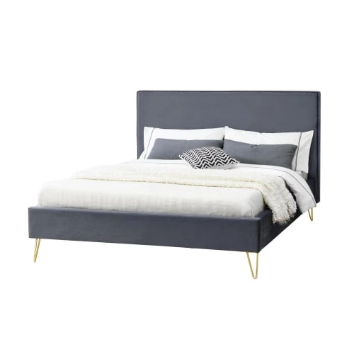 Concept Usine Lits Structure De Lit 140 X 190 Cm En Velours Et Laiton Gris 8 Concept Usine Lits Structure De Lit 140 X 190 Cm En Velours Et Laiton Gris – Image 6