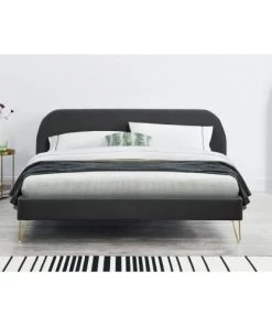 Concept Usine Lits Structure De Lit 140 X 190 Cm En Velours Et Laiton Gris -Sommiers Soldes structure de lit 140 x 190 cm en velours et laiton gris 2