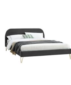 Concept Usine Lits Structure De Lit 140 X 190 Cm En Velours Et Laiton Gris