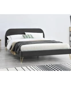 Concept Usine Lits Structure De Lit 140 X 190 Cm En Velours Et Laiton Gris -Sommiers Soldes structure de lit 140 x 190 cm en velours et laiton gris 3