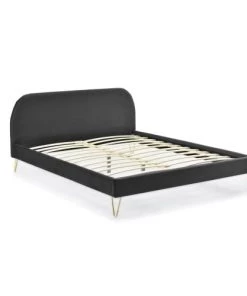 Concept Usine Lits Structure De Lit 140 X 190 Cm En Velours Et Laiton Gris -Sommiers Soldes structure de lit 140 x 190 cm en velours et laiton gris 5