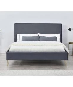 Concept Usine Lits Structure De Lit 140 X 190 Cm En Velours Et Laiton Gris 11 Concept Usine Lits Structure De Lit 140 X 190 Cm En Velours Et Laiton Gris -Sommiers Soldes structure de lit 140 x 190 cm en velours et laiton gris 9