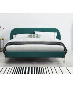 Concept Usine Lits Structure De Lit 140 X 190 Cm En Velours Et Laiton Vert -Sommiers Soldes structure de lit 140 x 190 cm en velours et laiton vert 2