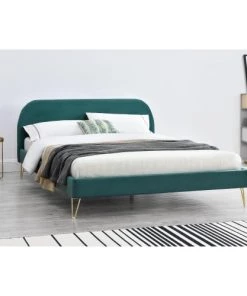 Concept Usine Lits Structure De Lit 140 X 190 Cm En Velours Et Laiton Vert -Sommiers Soldes structure de lit 140 x 190 cm en velours et laiton vert 4