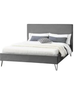 Concept Usine Lits Structure De Lit 140 X 190 Cm En Velours Gris Et Noir -Sommiers Soldes structure de lit 140 x 190 cm en velours gris et noir 10