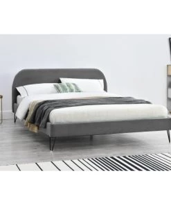 Concept Usine Lits Structure De Lit 140 X 190 Cm En Velours Gris Et Noir -Sommiers Soldes structure de lit 140 x 190 cm en velours gris et noir 2