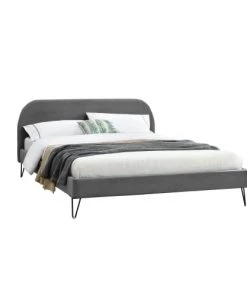 Concept Usine Lits Structure De Lit 140 X 190 Cm En Velours Gris Et Noir