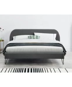 Concept Usine Lits Structure De Lit 140 X 190 Cm En Velours Gris Et Noir -Sommiers Soldes structure de lit 140 x 190 cm en velours gris et noir 3