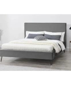 Concept Usine Lits Structure De Lit 140 X 190 Cm En Velours Gris Et Noir -Sommiers Soldes structure de lit 140 x 190 cm en velours gris et noir 8