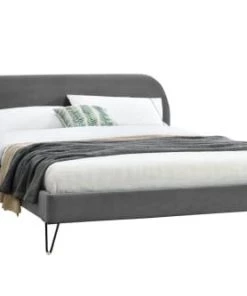 Concept Usine Lits Structure De Lit 160 X 200 Cm En Velours Gris Et Noir