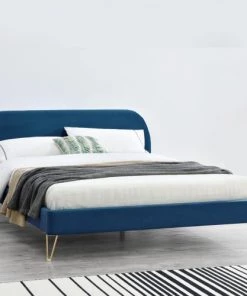 Concept Usine Lits Structure De Lit 160 X 200 Cm X 200 Cm En Velours Et Laiton Bleu -Sommiers Soldes structure de lit 160 x 200 cm x 200 cm en velours et laiton bleu 1