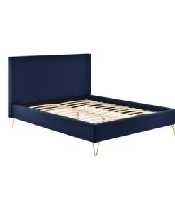 Concept Usine Lits Structure De Lit 160 X 200 Cm X 200 Cm En Velours Et Laiton Bleu -Sommiers Soldes structure de lit 160 x 200 cm x 200 cm en velours et laiton bleu 11