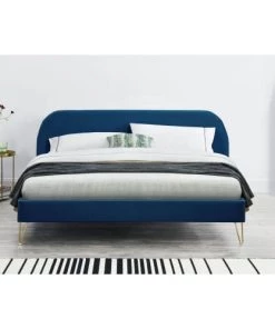 Concept Usine Lits Structure De Lit 160 X 200 Cm X 200 Cm En Velours Et Laiton Bleu -Sommiers Soldes structure de lit 160 x 200 cm x 200 cm en velours et laiton bleu 2