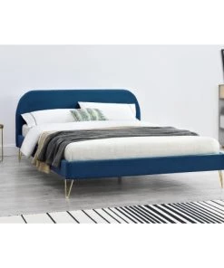 Concept Usine Lits Structure De Lit 160 X 200 Cm X 200 Cm En Velours Et Laiton Bleu -Sommiers Soldes structure de lit 160 x 200 cm x 200 cm en velours et laiton bleu 4