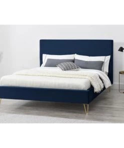 Concept Usine Lits Structure De Lit 160 X 200 Cm X 200 Cm En Velours Et Laiton Bleu -Sommiers Soldes structure de lit 160 x 200 cm x 200 cm en velours et laiton bleu 8